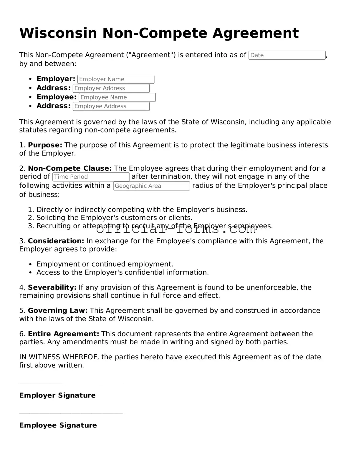 Official Wisconsin Non-compete Agreement Document
