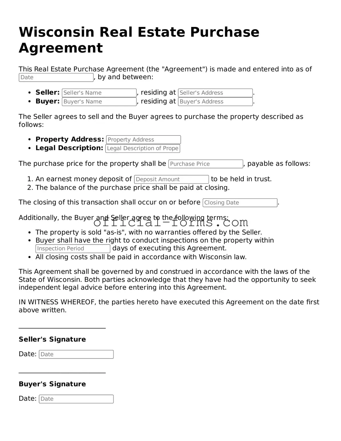 Official Wisconsin Real Estate Purchase Agreement Document