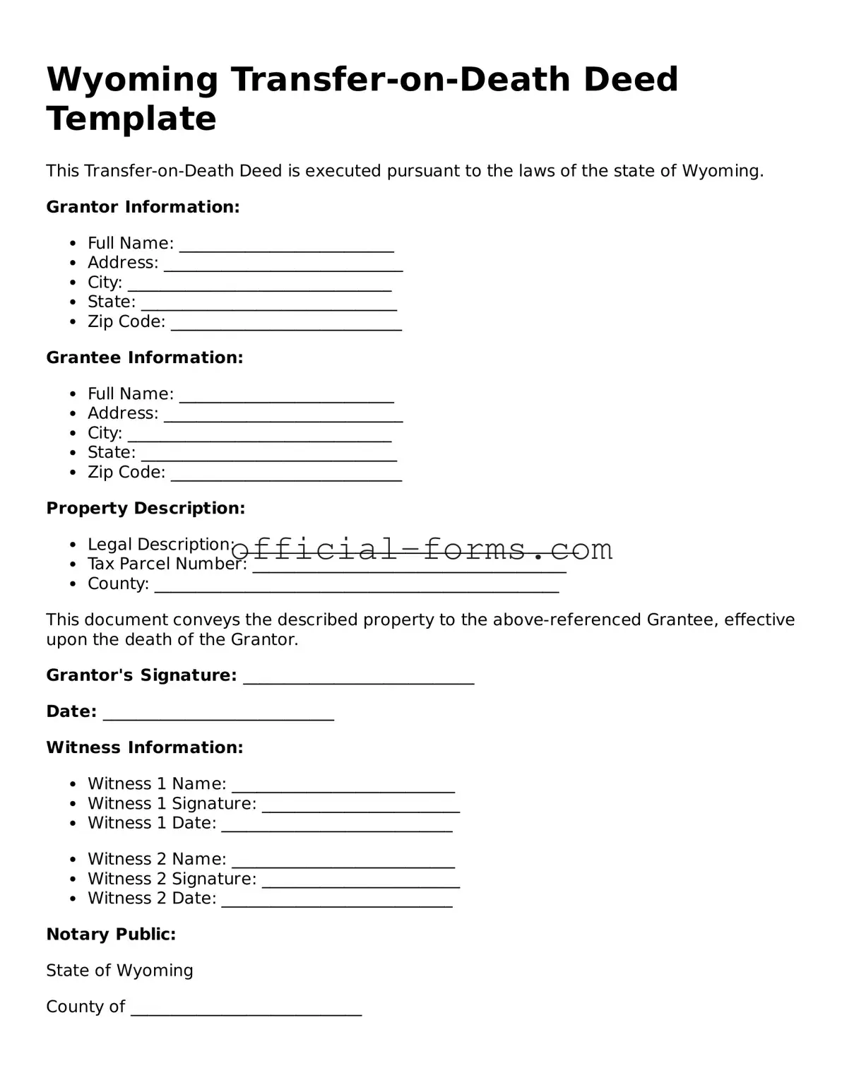 Official Wyoming Transfer-on-Death Deed Document