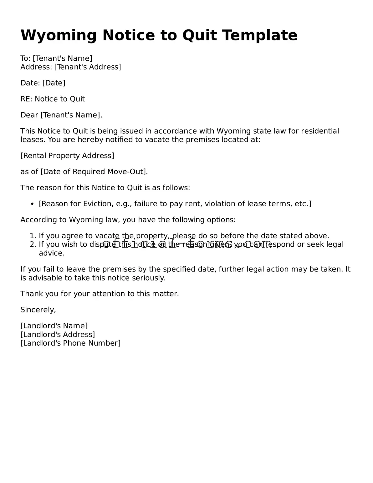 Official Wyoming Notice to Quit Document