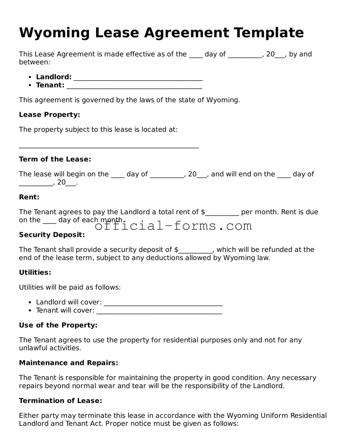 Official Wyoming Lease Agreement Document