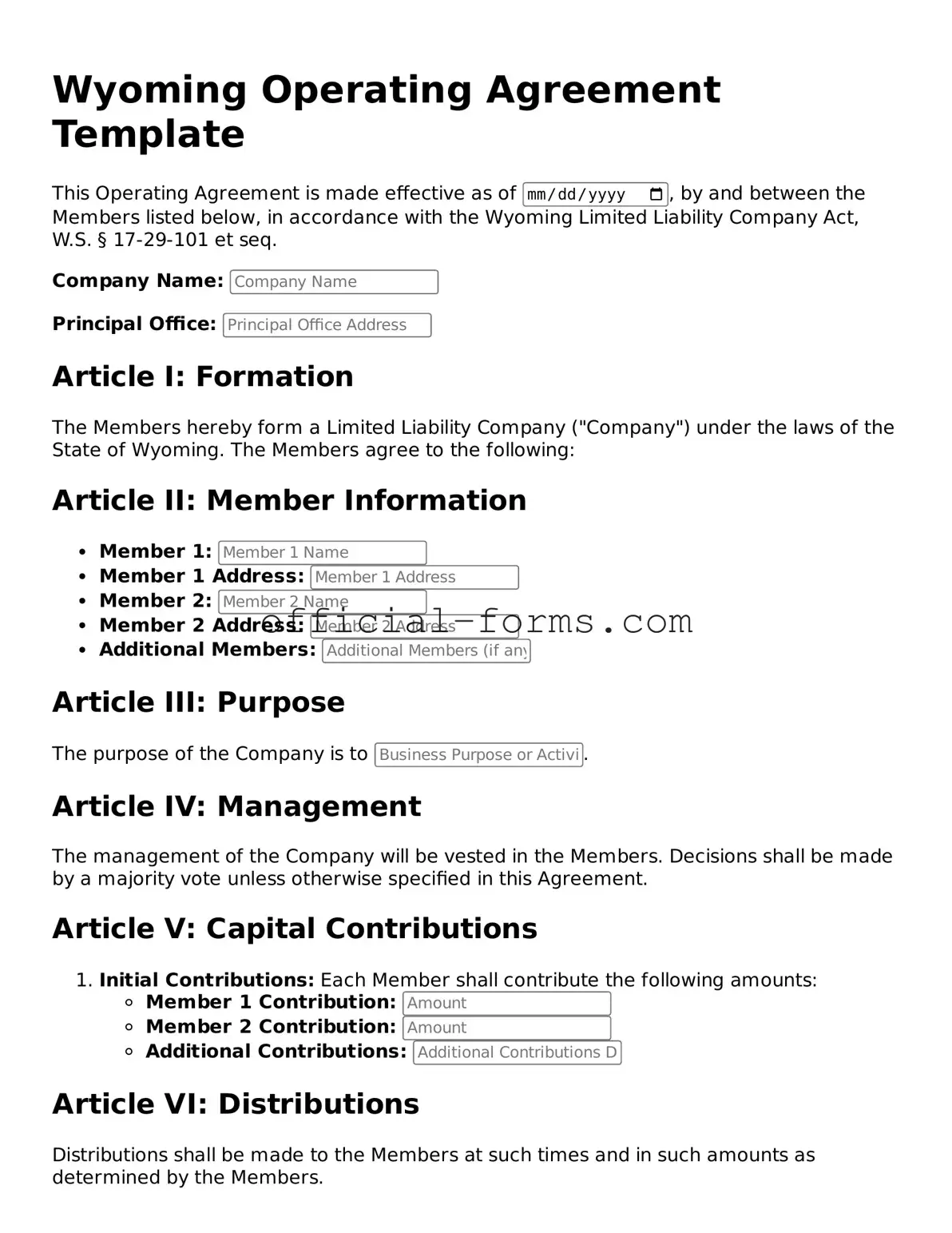 Official Wyoming Operating Agreement Document