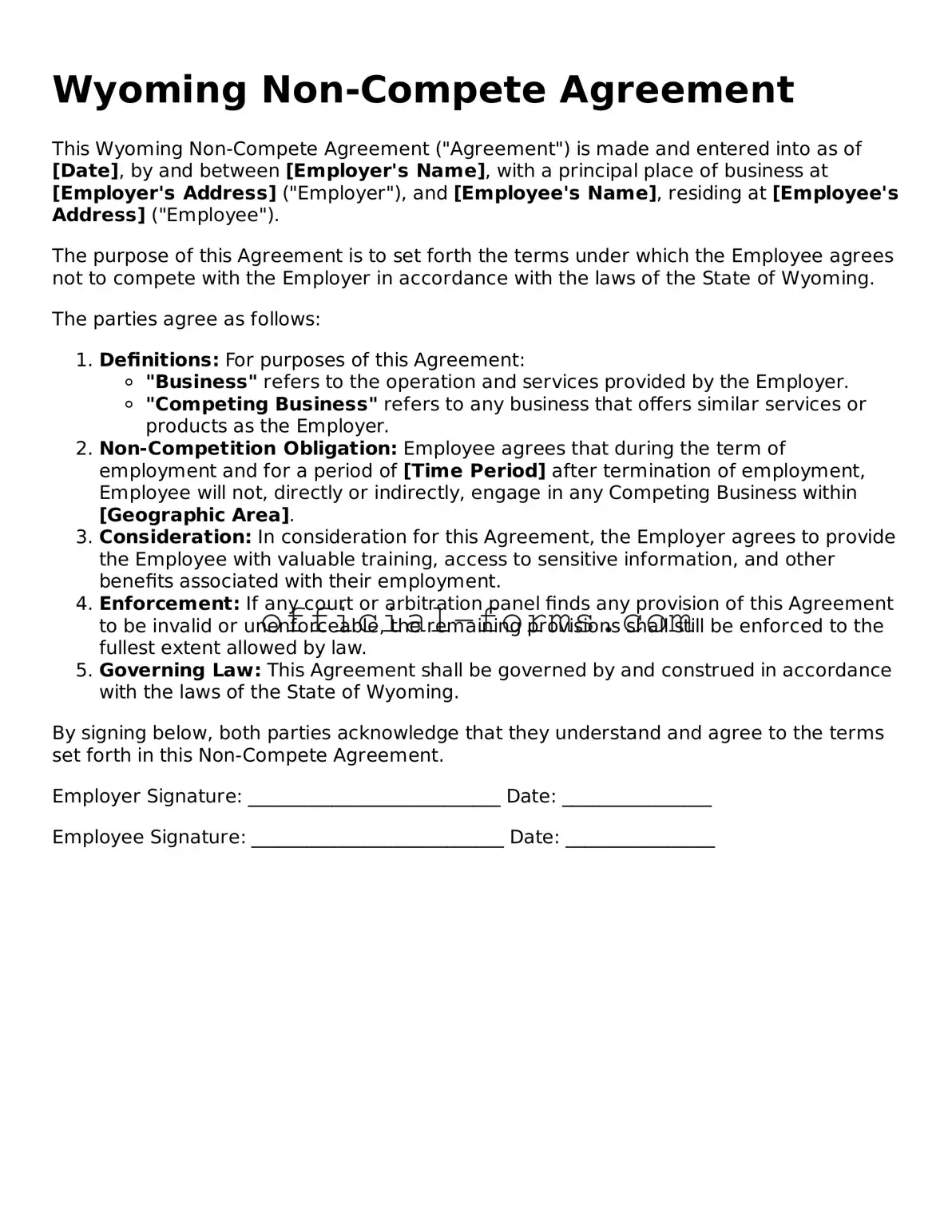 Official Wyoming Non-compete Agreement Document