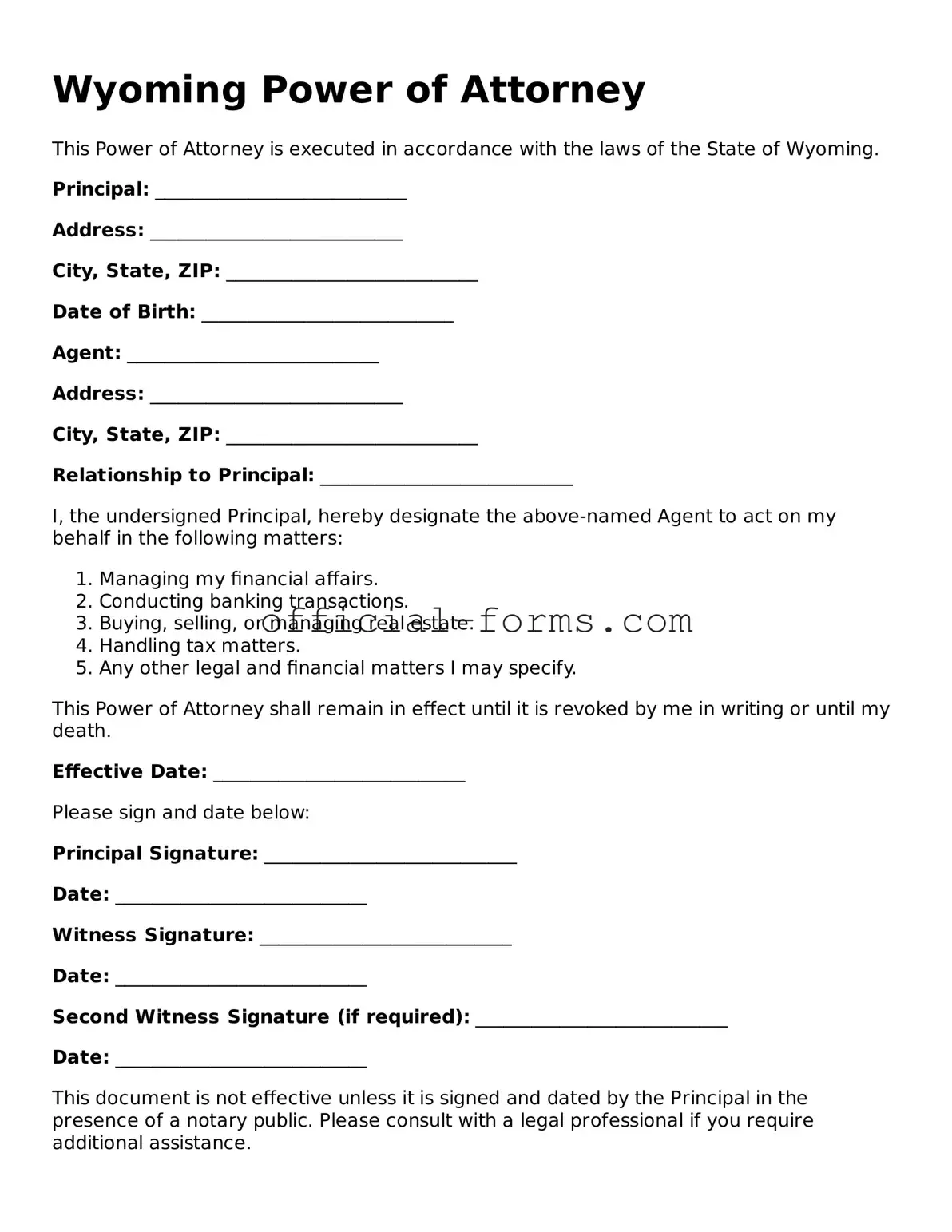 Official Wyoming Power of Attorney Document