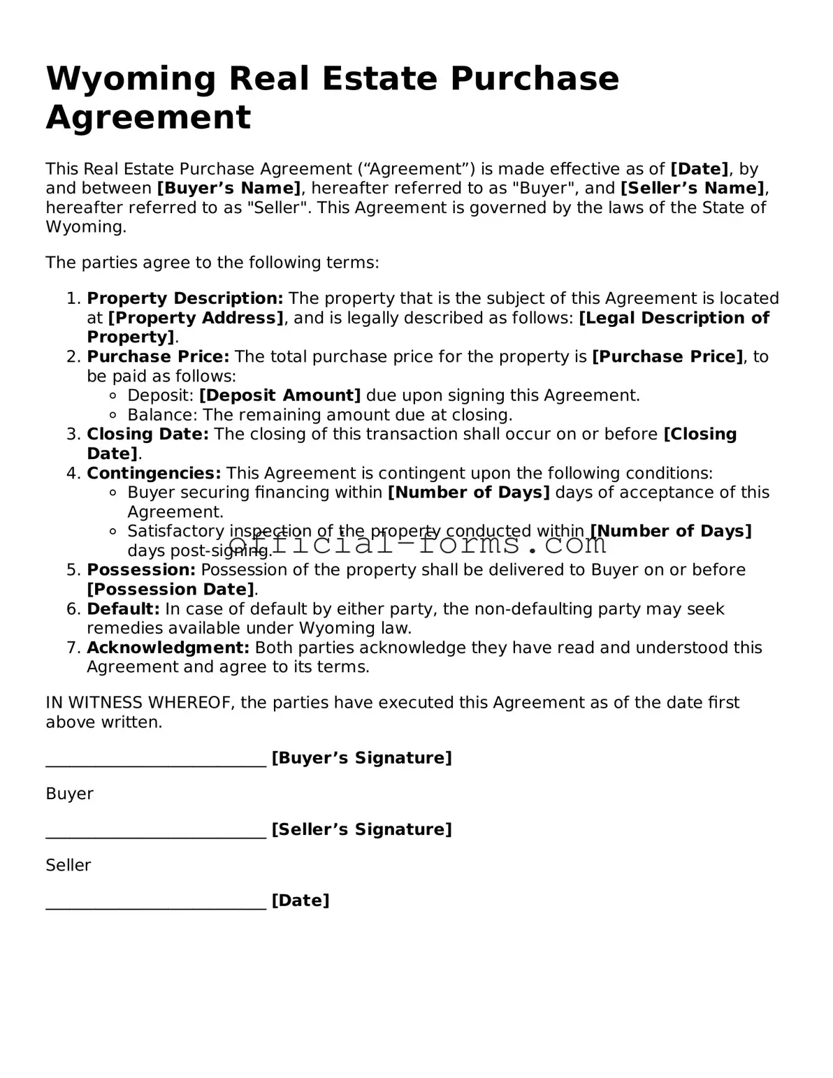Official Wyoming Real Estate Purchase Agreement Document