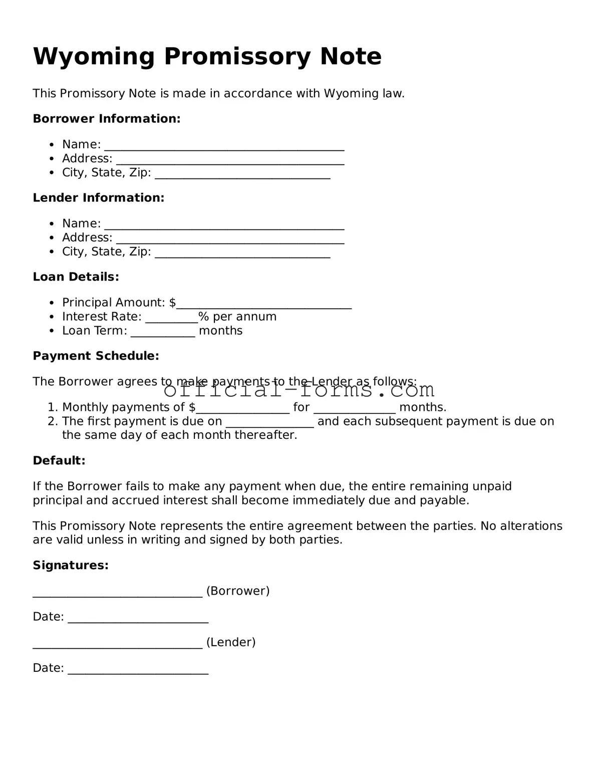 Official Wyoming Promissory Note Document